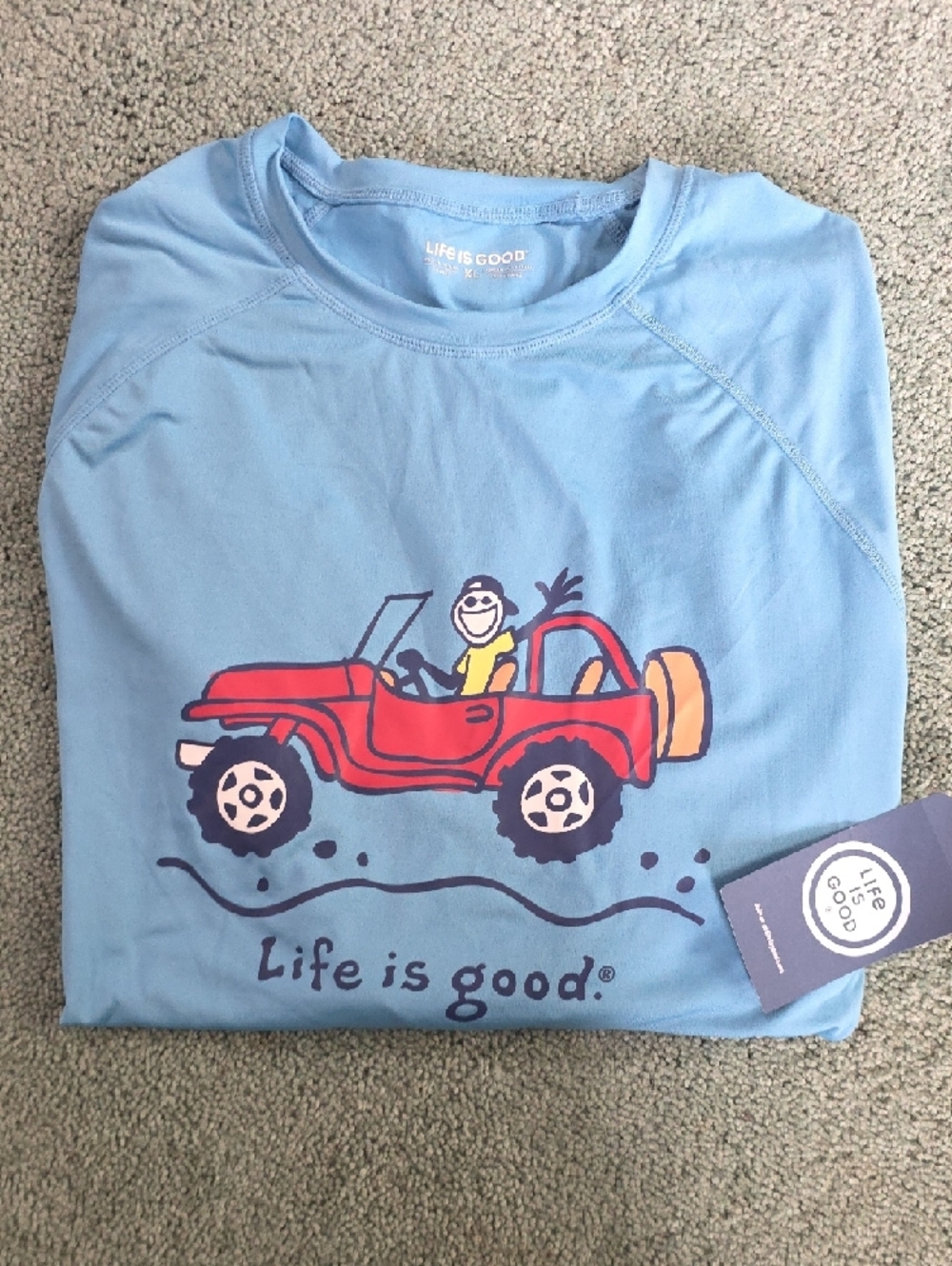 Life Is Good Mens XL Light Blue Long Sleeve Tee with Red Jeep Graphic, NWT. - Picture 11 of 12